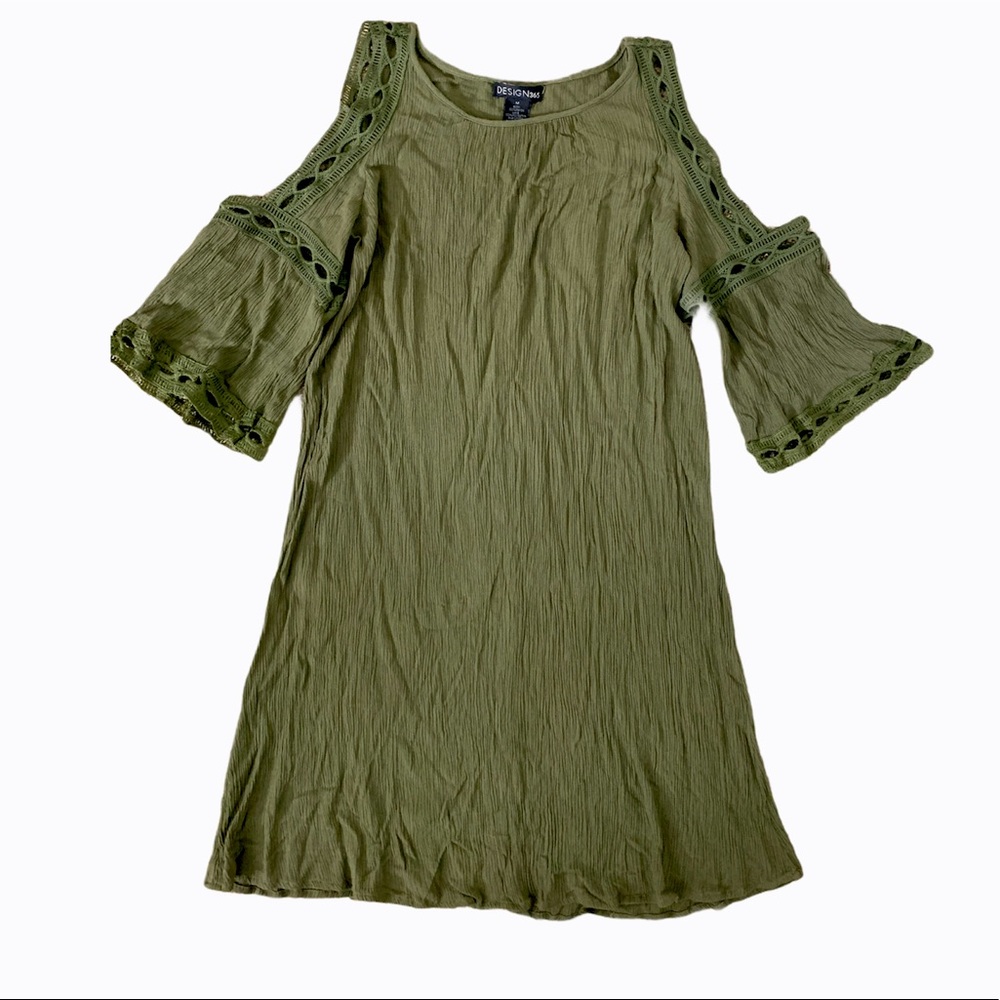 Open Peekaboo Shoulder Bell Sleeve Dress